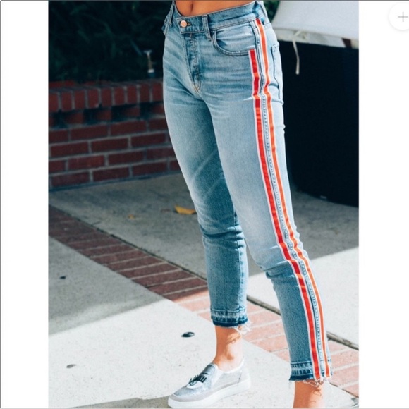 REVICE Denim - Revice denim red racer striped raw hem cropped jeans